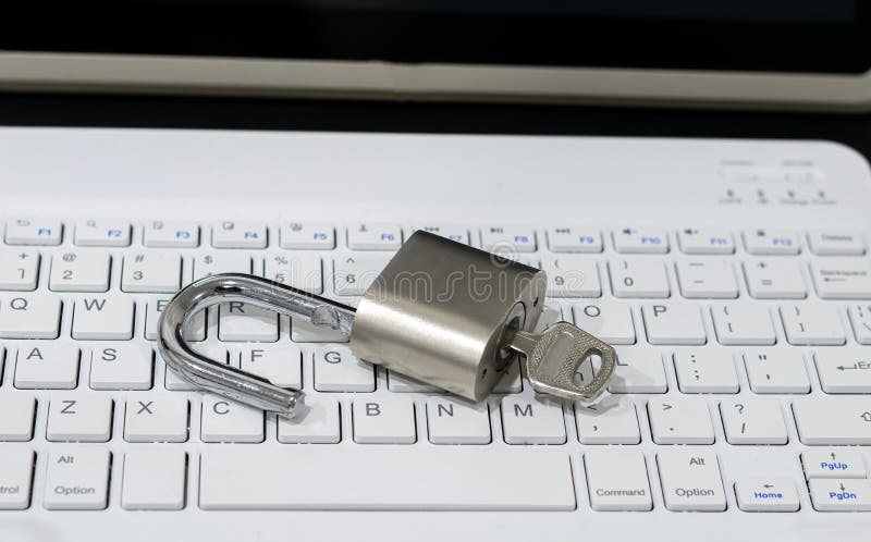 Computer concept Network Security Lock system entry key and chain stock image