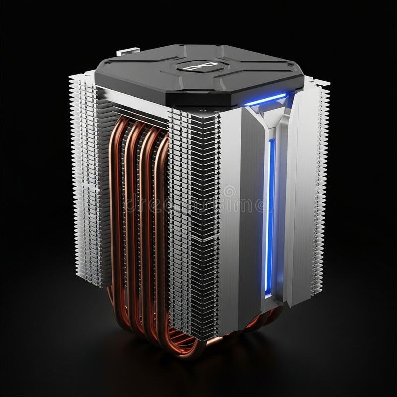 Blue LED lighting accents the design, highlighting a sleek, modern aesthetic royalty free illustration