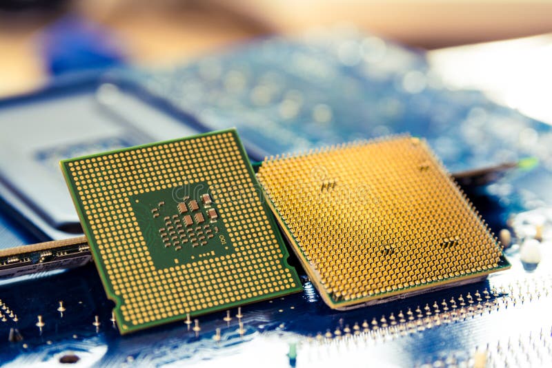 Computer cpu or central processor unit chip on mainboard stock photography