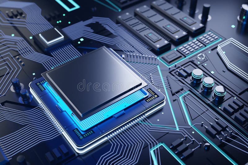 CPU and Computer Chip Concept 3d Illustration Stock Illustration -  Illustration of future, blue: 190701132