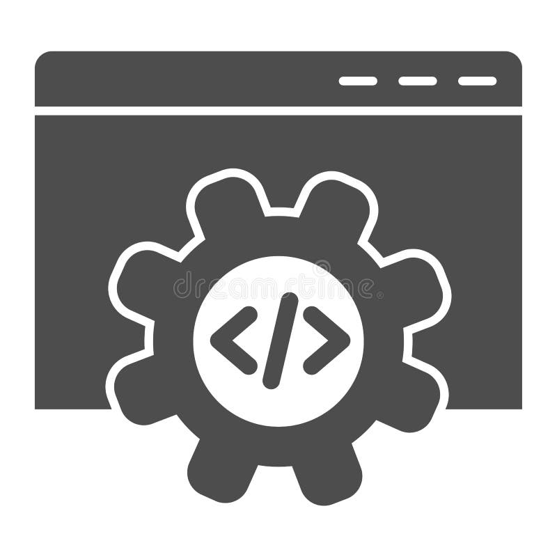 Computer data settings solid icon. Mechanical gear inside browser window. Internet technology vector design concept royalty free illustration