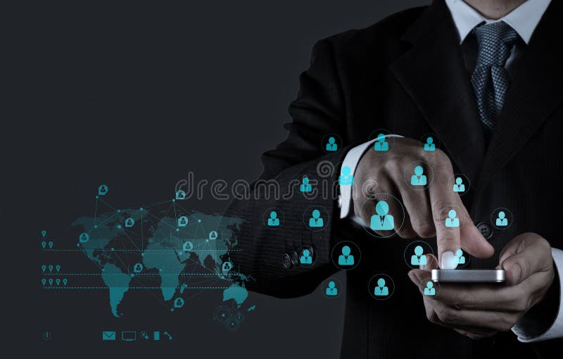 Computer dello Smart Phone di uso della mano dell'uomo d'affari con l'icona del email come raggiro royalty illustrazione gratis