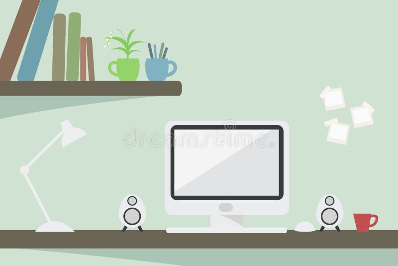 Computer on desk vector illustration