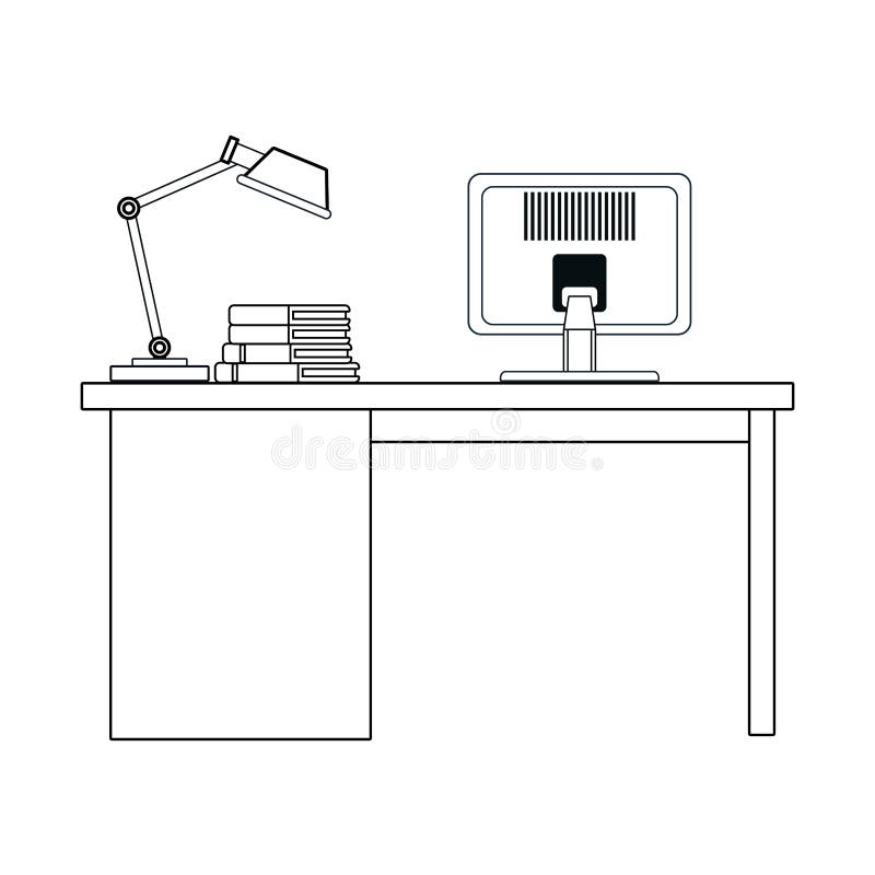 Computer Desk Icon Cartoon Isolated in Black and White Stock Vector