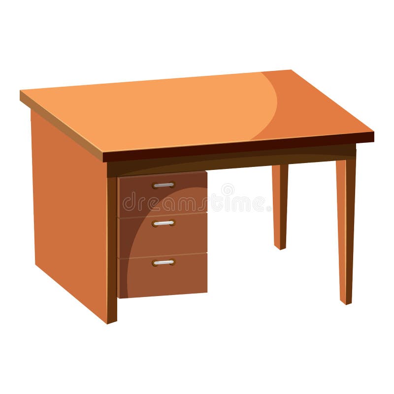 Computer desk icon, cartoon style