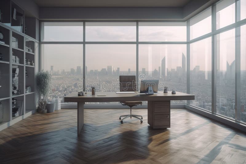 Computer on Desk. Interior Design. Office Room. from Generative Ai