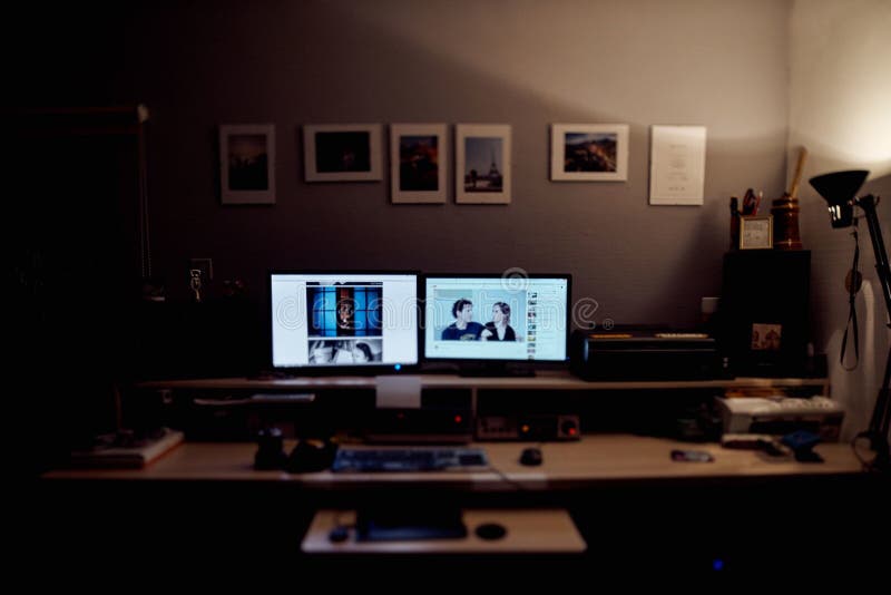 Computer Desk With Two Monitors Picture Image 90280773