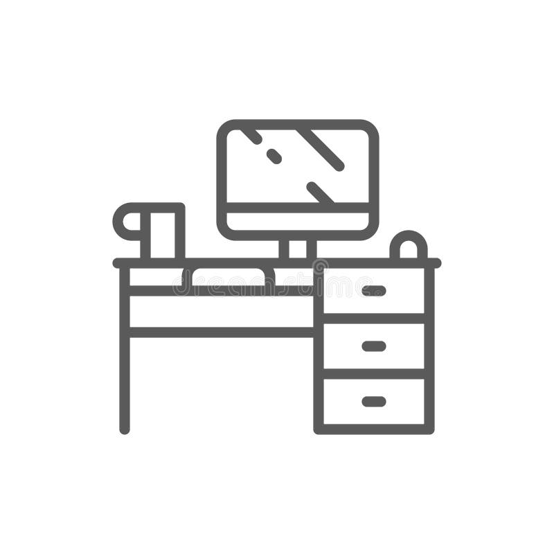 Computer desk, workplace line icon. vector illustration Computer desk, workplace line icon. vector illustration