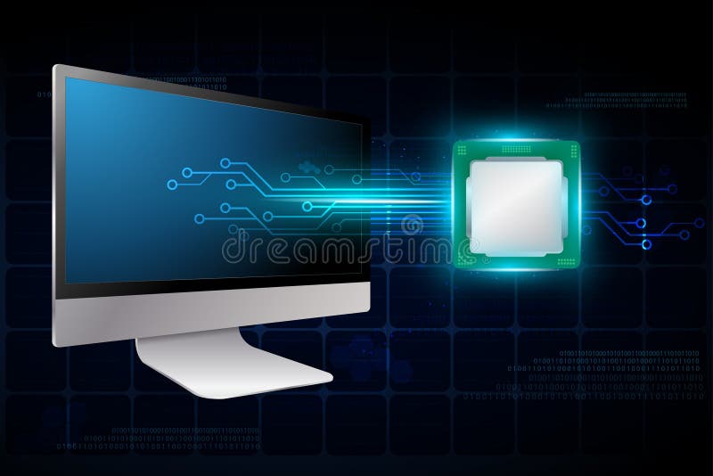 Computer desktop cu placă de circuite electronice royalty free illustration