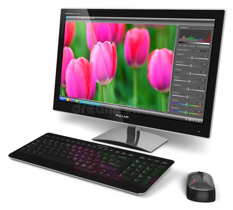 Computer desktop cu software de editare foto vector illustration