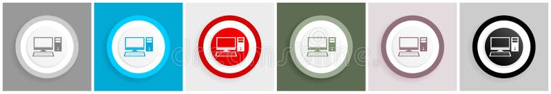 Computer, desktop icon set, colorful flat design vector illustrations in 6 options for web design and mobile applications royalty free illustration
