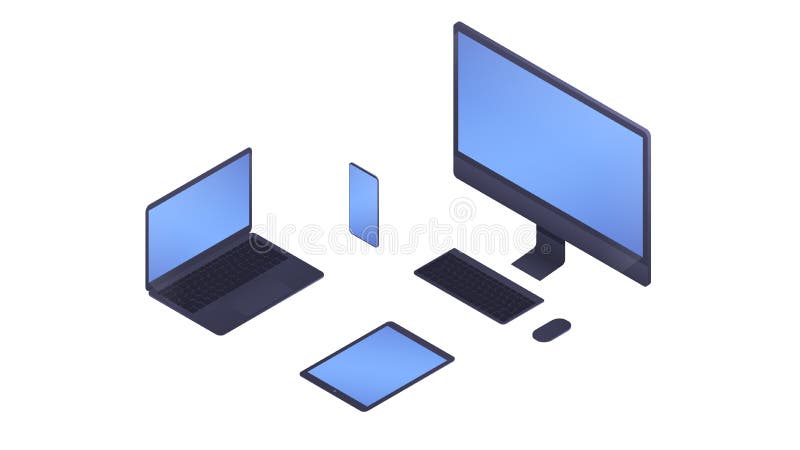 Computer, desktop, laptop , smarthope and tablet device in a set. Isometric computers isolated royalty free illustration