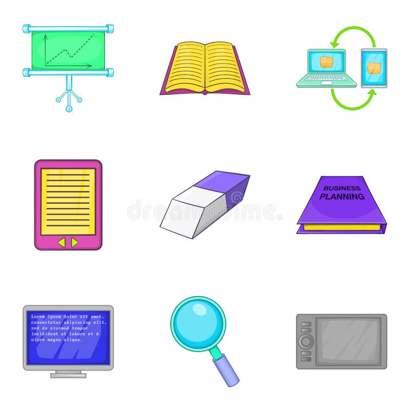 Computer development icons set, cartoon style royalty free illustration