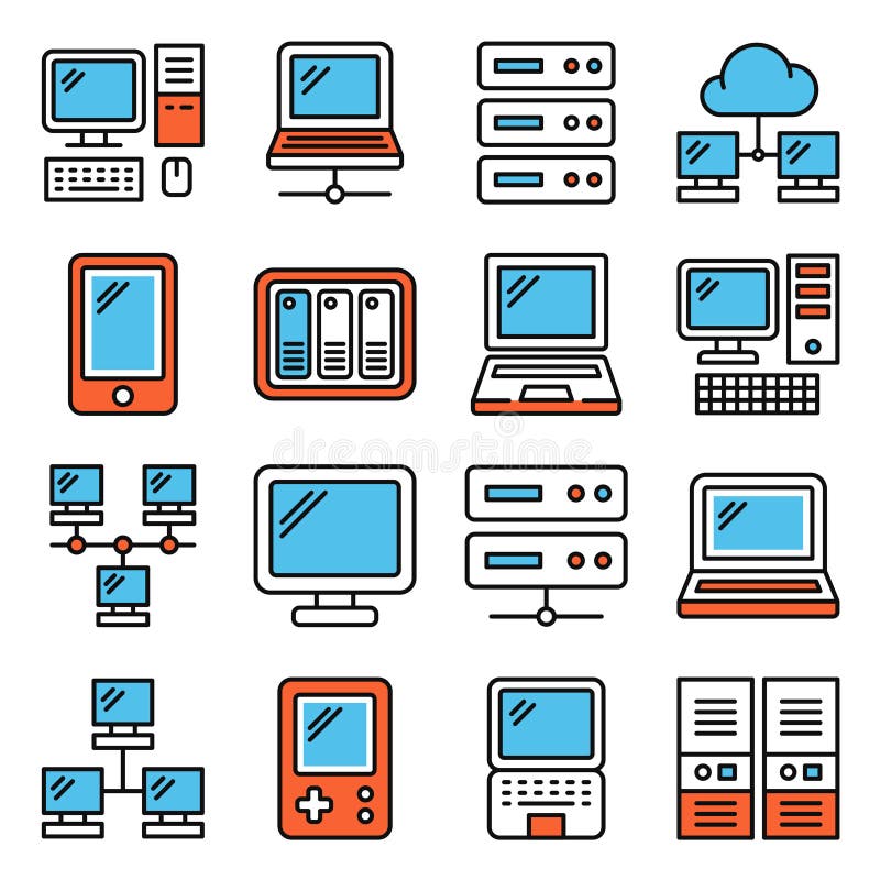 Computer Devices and Electronics Icons Set on White Background. Vector stock illustration