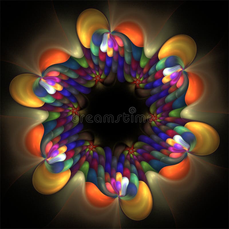 Computer digital abstract fractal art fantastic object, relief colorful symmetrical bubbles