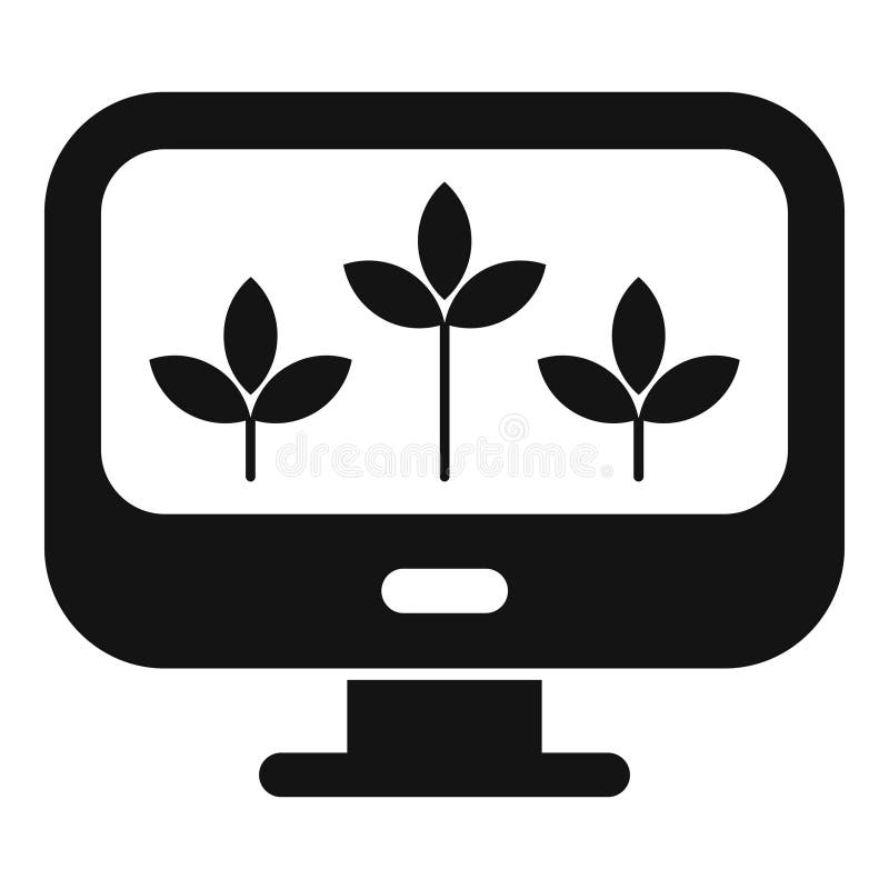 Pictograma Afișare computer trei plante în creștere. Această simplă pictogramă vectorială reprezintă conceptul de agricultură online sau de grădinărit