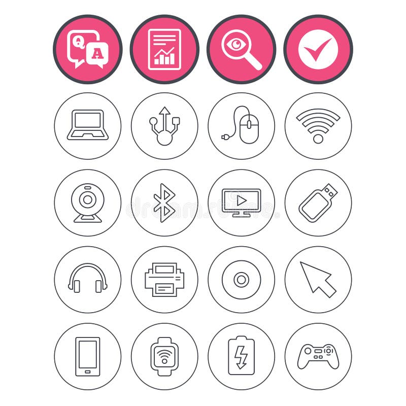 Computer elements icons. Notebook, usb port. vector illustration