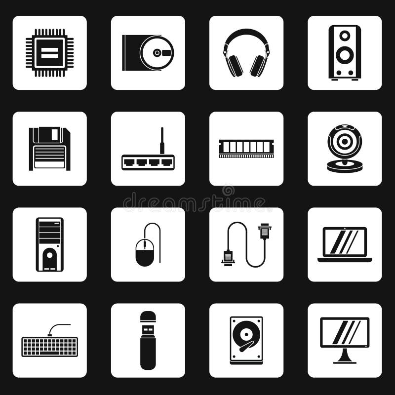 Computer Equipment Icons Set, Simple Style Stock Vector Illustration