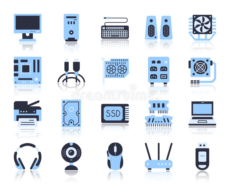 Computer simple flat color icons vector set stock illustration
