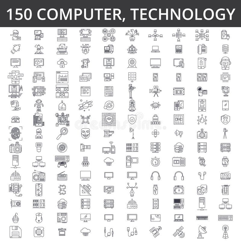 Computer games, information technology, cloud network, hosting, big data, security, smartphone, mobile, hardware line royalty free illustration