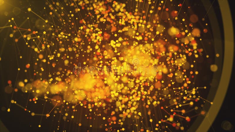 Computer generated abstract beautiful background. Gold particles, dots and lines, 3d rendering vector illustration