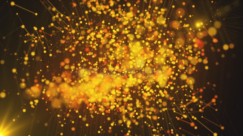 Computer generated abstract beautiful background. Gold particles, dots and lines, 3d rendering vector illustration