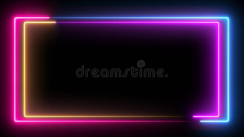 Computer generated color animation. 3D rendering neon box of blue and pink colors on a black background stock illustration