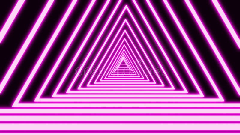 Computer generated geometric tunnel of neon triangles on a black background consisting of moving colorful blue narrow vector illustration