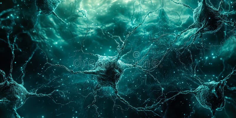 Computer generated image of a brain with many neurons stock photography