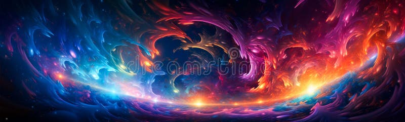 Computer generated image of colorful swirls and stars in the sky. Generative AI vector illustration