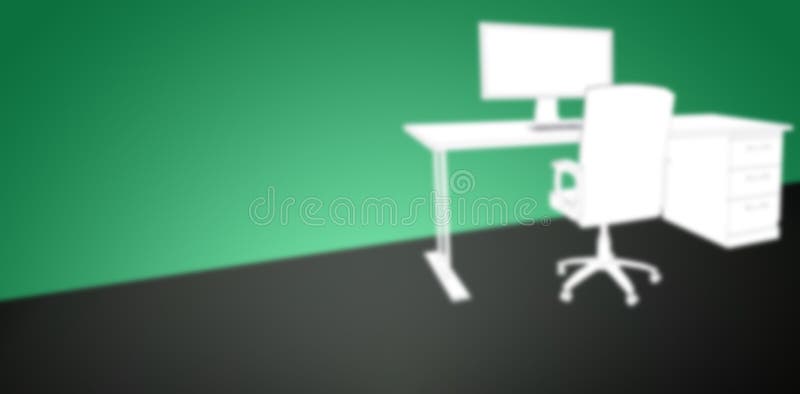 Computer generated image of desk with pc stock illustration