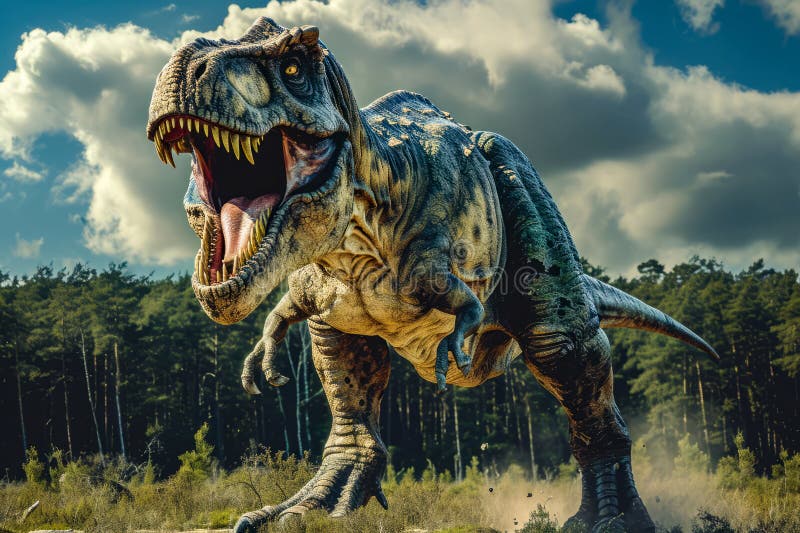 Computer generated image of dinosaur with open mouth and large fangs. Generative AI royalty free stock images