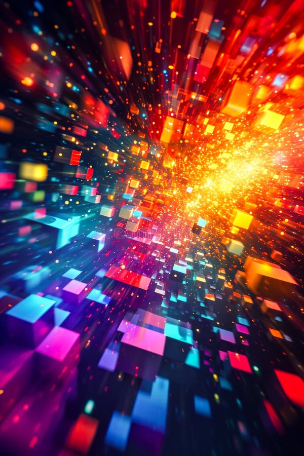 Computer-generated image features bright colorful blocks of many different shapes and sizes all put together in visually stock image