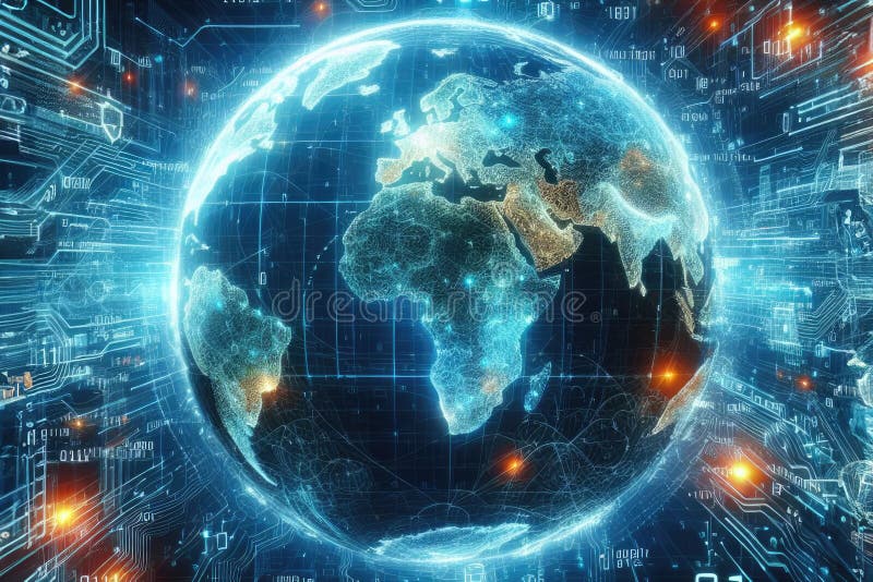 A computer generated image globe with a blue and orange background royalty free stock photography