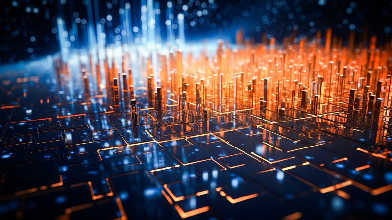 Computer generated image of grid of orange and blue squares. Generative AI stock illustration