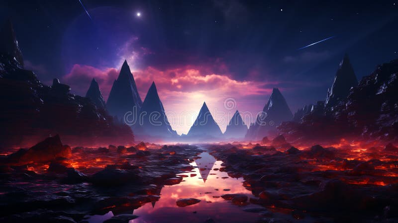 Computer generated image of landscape with mountains in the background. Generative AI vector illustration