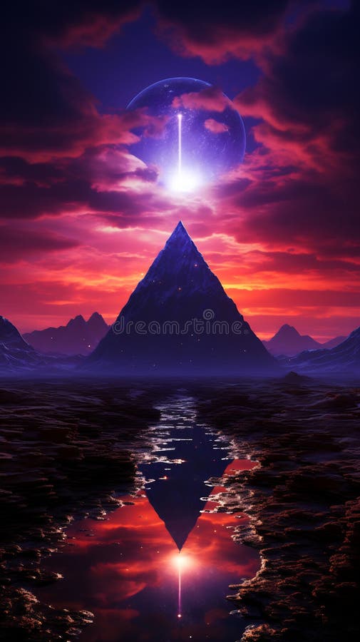 Computer generated image of mountain with star in the sky. Generative AI vector illustration