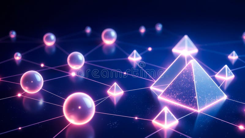 Computer generated image of a network of spheres and triangles stock photo