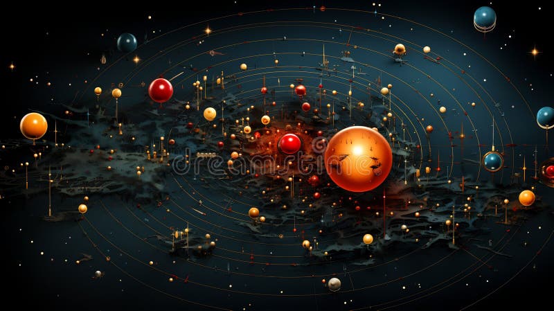 Computer generated image of the planets in the solar system. Generative AI stock illustration