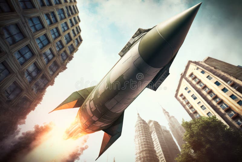 Computer generated image of rocket launching into the sky. Generative AI royalty free illustration