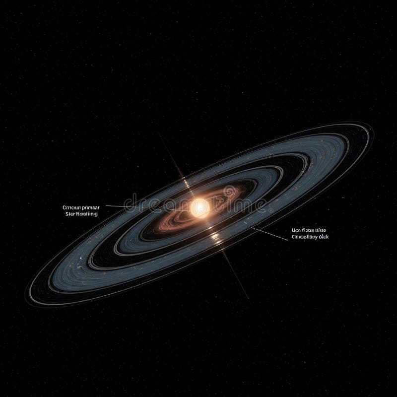 A computer-generated image of a solar system with a central bright star surrounded vector illustration