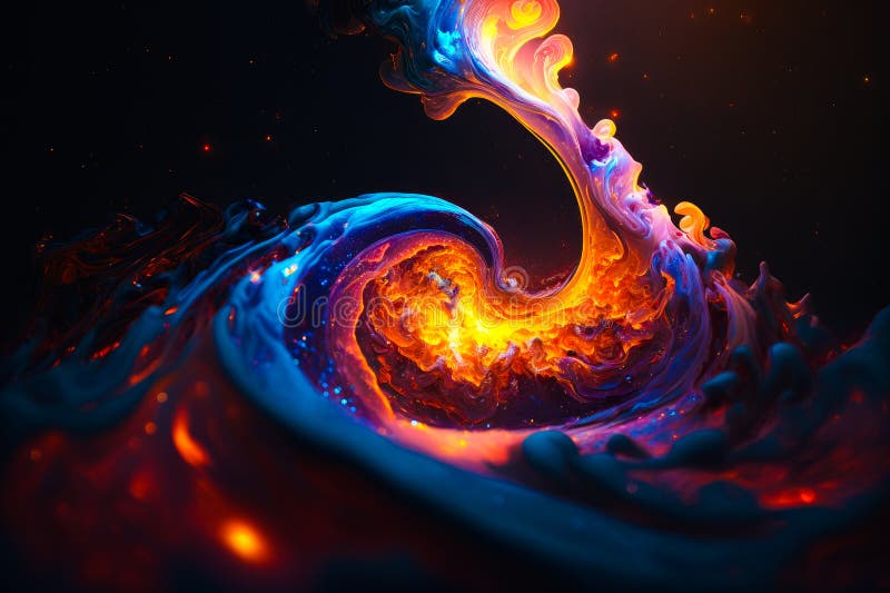 Computer generated image of swirl in blue, orange, and yellow with black background. Generative AI royalty free illustration