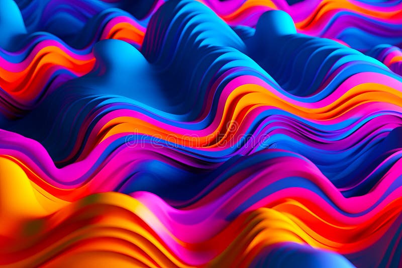 Computer generated image of wave of colored lines on blue background. Generative AI vector illustration