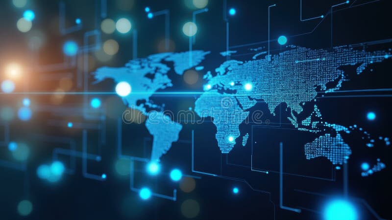 Computer generated image of the world with a blue background royalty free stock photo