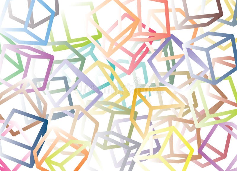 Computer generated loose, outlined 3D cubes overlapping, colorful design on white base royalty free illustration