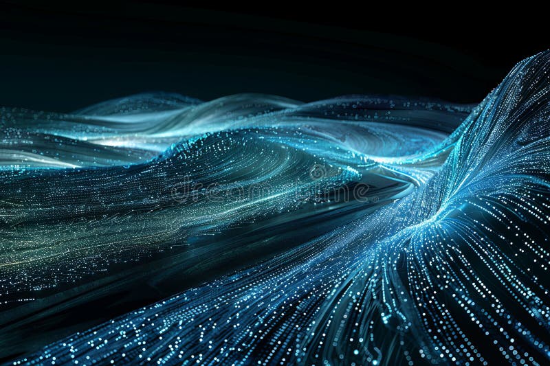 Computer generated visualization of a dynamic wave of light in motion, resembling streaming data flows. Generative AI vector illustration