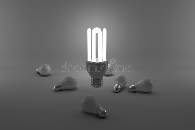 Computer graphic image of lit energy efficient lightbulb royalty free illustration