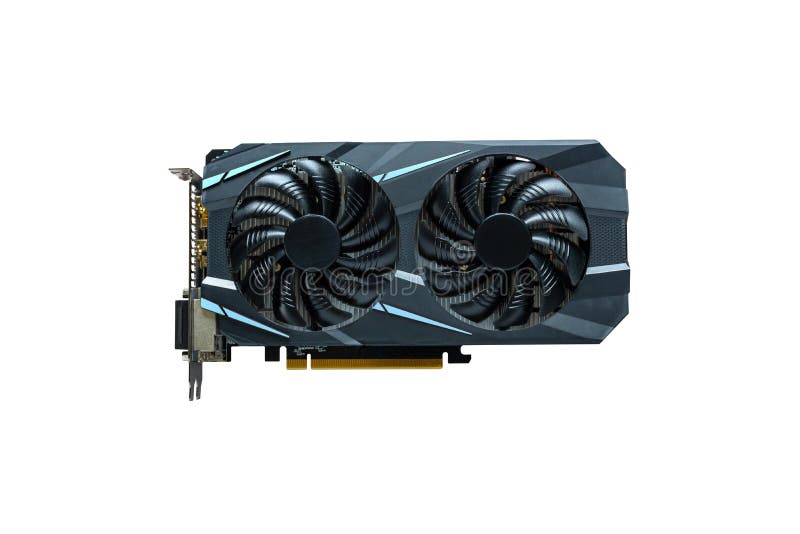 Computer graphics card isolated. Modern card with two cooling fans stock photography