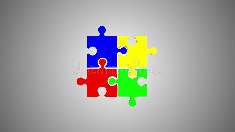 Computer graphics four pieces of the puzzle are assembled into one animation. Light background royalty free illustration