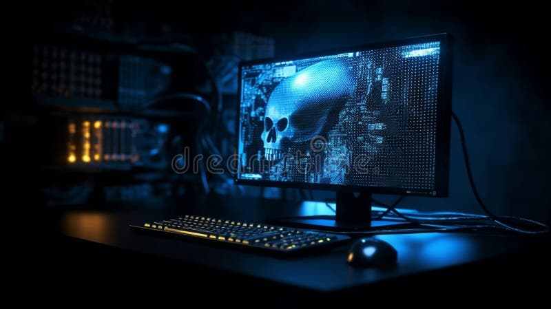 Computer hack warning concept of attacking. Generative AI royalty free illustration